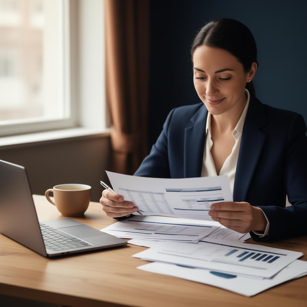 Small business owner reviewing financial reports